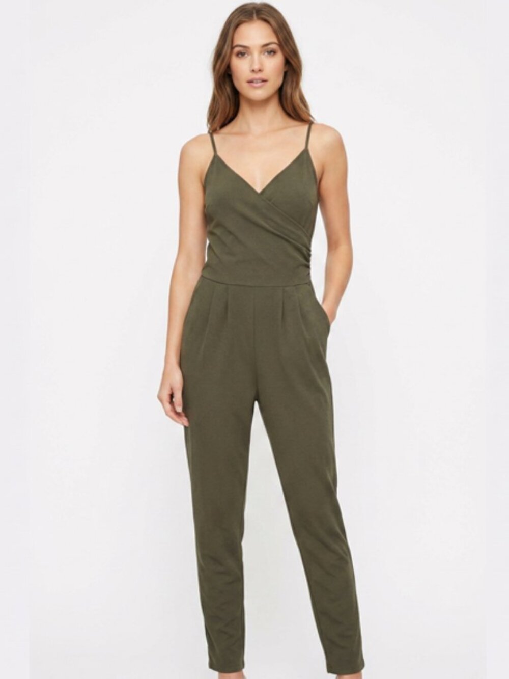 Klaxons olive green sleeveless surplice jumpsuit Size Large